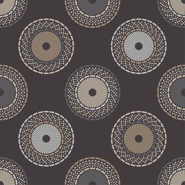 Polka nokta dikişsiz desen. Etnik figürlerin mozaiği. Desenli doku. Geometrik arka plan. Duvar kağıdı, tekstil, davetiye kartı, sarma, web sayfası arka plan için kullanılabilir.