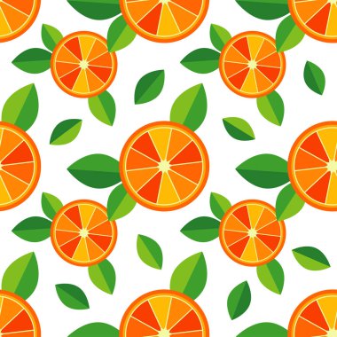 Dekoratif portakal ve yaprakları ile Dikişsiz desen. Yaz bahçesi. Vektör illüstrasyon. Duvar kağıdı, tekstil, davetiye kartı, sarma, web sayfası arka plan için kullanılabilir.