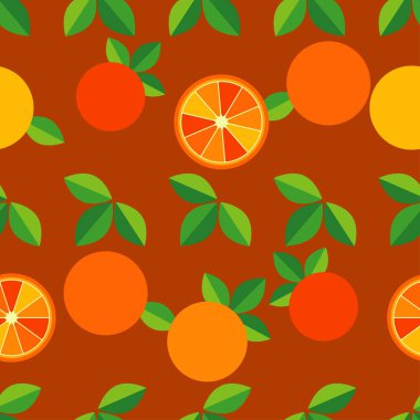 Dekoratif portakal ve yaprakları ile Dikişsiz desen. Yaz bahçesi. Vektör illüstrasyon. Duvar kağıdı, tekstil, davetiye kartı, sarma, web sayfası arka plan için kullanılabilir.