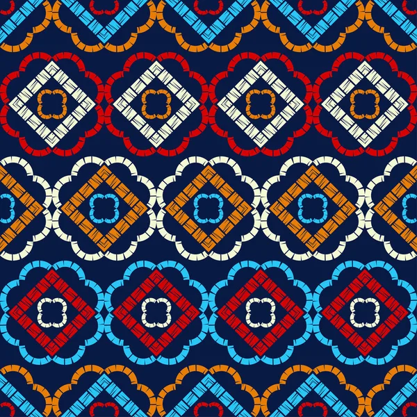 Patrón Étnico Boho Sin Costuras Encaje Bordado Tela Textura Patchwork — Vector de stock