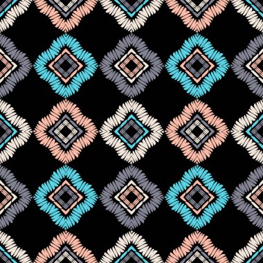 Etnik Boho Dikişsiz desen. Dantel. Kumaş üzerine nakış. Patchwork dokusu. Dokuma. Geleneksel süs. Kabile deseni. Halk motif. Duvar kağıdı, tekstil, sarma, Web için kullanılabilir.