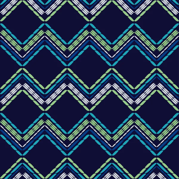 Patrón Étnico Boho Sin Costuras Zigzag Bordado Tela Textura Patchwork — Vector de stock