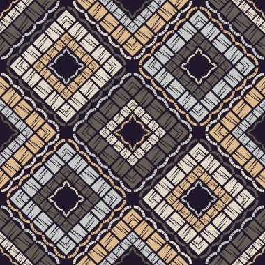 Etnik Boho Dikişsiz desen. Dantel. Kumaş üzerine nakış. Patchwork dokusu. Dokuma. Geleneksel süs. Kabile deseni. Halk motif. Duvar kağıdı, tekstil, sarma, Web için kullanılabilir.