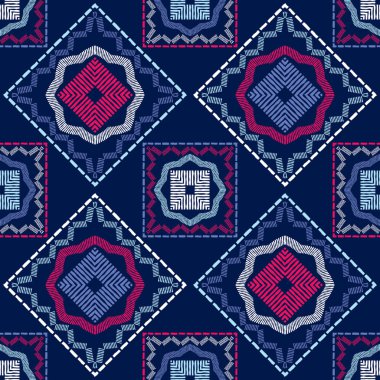 Etnik Boho Dikişsiz desen. Dantel. Kumaş üzerine nakış. Patchwork dokusu. Dokuma. Geleneksel süs. Kabile deseni. Halk motif. Duvar kağıdı, tekstil, sarma, Web için kullanılabilir.