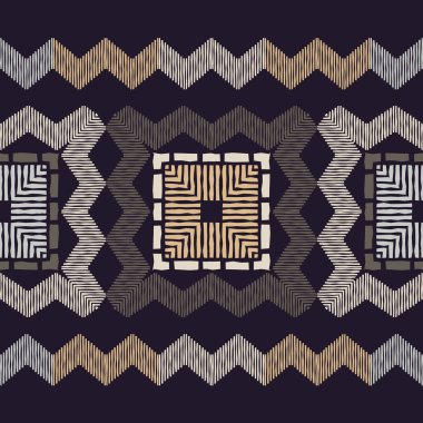 Çizgili yıldızlar. Etnik boho sorunsuz desen. Dantel. Kumaş üzerine nakış. Patchwork doku. Dokuma. Geleneksel süs. Kabile tipi. Halk motifi. Duvar kağıdı, tekstil, sarma, web için kullanılabilir.