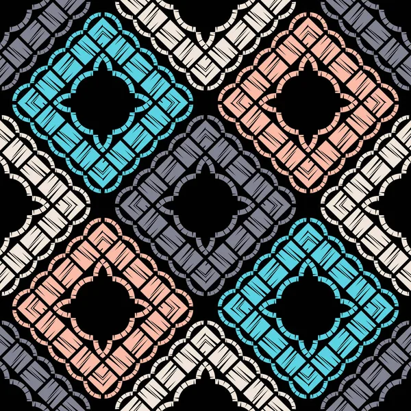 Ethnic Boho Seamless Pattern Lace Embroidery Fabric Patchwork Texture Weaving — Stock Vector