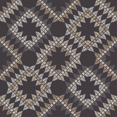 Etnik Boho Dikişsiz desen. Dantel. Kumaş üzerine nakış. Patchwork dokusu. Dokuma. Geleneksel süs. Kabile deseni. Halk motif. Duvar kağıdı, tekstil, sarma, Web için kullanılabilir.