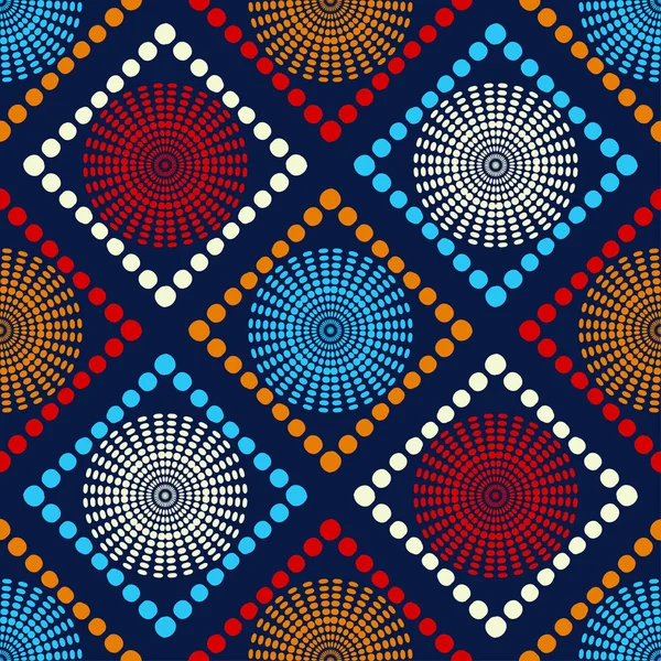 Polka Noktalar Dikişsiz Desen Etnik Figürlerin Mozaiği Desenli Doku Geometrik — Stok Vektör