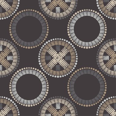 Polka noktalar Dikişsiz desen. Etnik figürlerin mozaiği. Desenli doku. Geometrik arka plan. Duvar kağıdı, tekstil, davet kartı, sarma, Web sayfası arka plan için kullanılabilir.