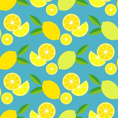 Dekoratif limon ile dikişsiz desen. Sevimli çizgi film. Yaz bahçesi. Vektör illüstrasyon. Duvar kağıdı, tekstil, davetiye kartı, sarma, web sayfası arka plan için kullanılabilir.