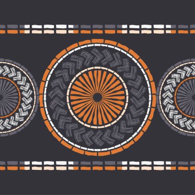 Polka noktalar Dikişsiz desen. Etnik figürlerin mozaiği. Desenli doku. Geometrik arka plan. Duvar kağıdı, tekstil, davet kartı, sarma, Web sayfası arka plan için kullanılabilir.