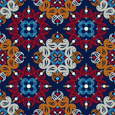 Paisley süsleme. Polka nokta. Etnik Boho Dikişsiz desen. Ikat. Geleneksel süs. Halk motif. Duvar kağıdı, tekstil, davet kartı, sarma, Web sayfası arka plan için kullanılabilir.