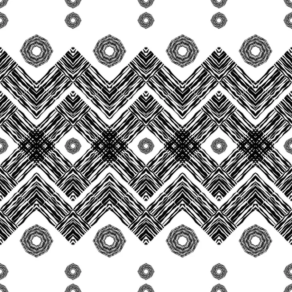 Черно Белый Бесшовный Рисунок Этнического Бохо Кружево Вышивка Ткани Пэтчворк — стоковый вектор