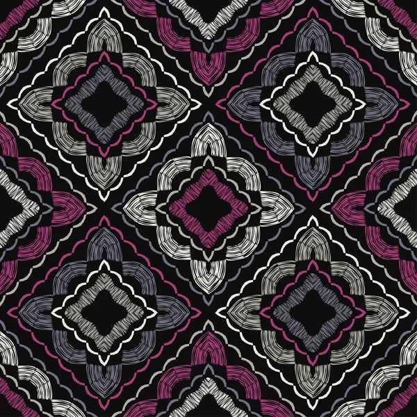 Patrón Étnico Boho Sin Costuras Encaje Bordado Tela Textura Patchwork — Vector de stock