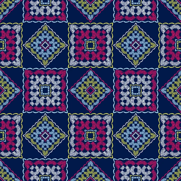 Patrón Étnico Boho Sin Costuras Encaje Bordado Tela Textura Patchwork — Vector de stock