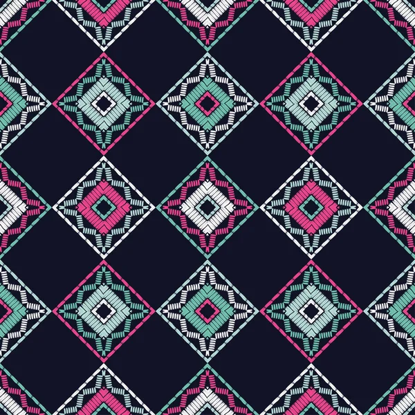 Patrón Étnico Boho Sin Costuras Encaje Bordado Tela Textura Patchwork — Vector de stock