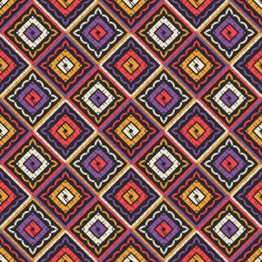 Etnik Boho Dikişsiz desen. Dantel. Kumaş üzerine nakış. Patchwork dokusu. Dokuma. Geleneksel süs. Kabile deseni. Halk motif. Duvar kağıdı, tekstil, sarma, Web için kullanılabilir. 