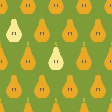 Dekoratif sarı Armut ile dikişsiz arka plan. Hasat. Yaz bahçesi. Vektör illüstrasyon. Duvar kağıdı, tekstil, davetiye kartı, sarma, web sayfası arka plan için kullanılabilir.