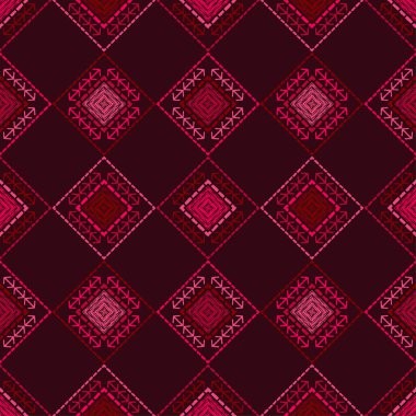 Etnik Boho Dikişsiz desen. Dantel. Kumaş üzerine nakış. Patchwork dokusu. Dokuma. Geleneksel süs. Kabile deseni. Halk motif. Duvar kağıdı, tekstil, sarma, Web için kullanılabilir. 