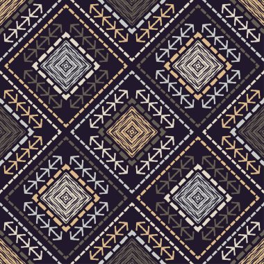 Etnik Boho Dikişsiz desen. Dantel. Kumaş üzerine nakış. Patchwork dokusu. Dokuma. Geleneksel süs. Kabile deseni. Halk motif. Duvar kağıdı, tekstil, sarma, Web için kullanılabilir. 