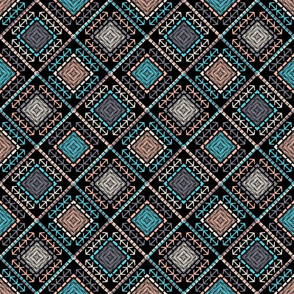 Modèle Sans Couture Boho Ethnique Dentelle Broderie Sur Tissu Texture — Image vectorielle