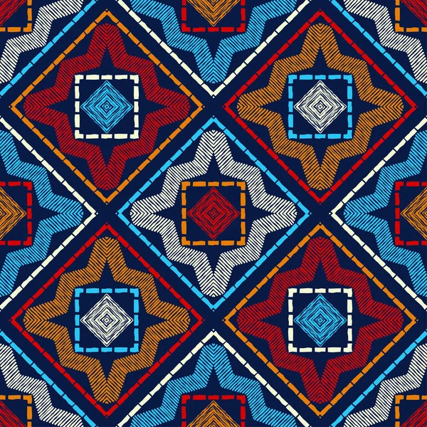 Etniczny Boho Bezszwowy Wzór Koronki Haft Tkaninie Mozaiki Tekstury Tkania — Wektor stockowy