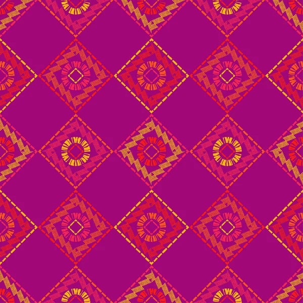 Patrón Étnico Boho Sin Costuras Encaje Bordado Tela Textura Patchwork — Vector de stock