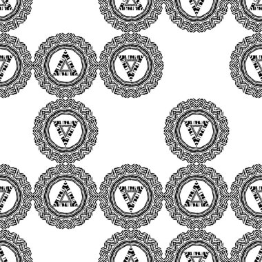 Polka noktalar Dikişsiz desen. Etnik figürlerin mozaiği. Desenli doku. Geometrik arka plan. Duvar kağıdı, tekstil, davet kartı, sarma, Web sayfası arka plan için kullanılabilir.