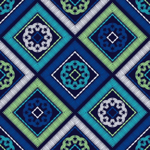 民族博霍无缝模式 织物上的刺绣 拼接纹理 传统装饰品 部落模式 民间主题 可用于壁纸 纺织品 — 图库矢量图片