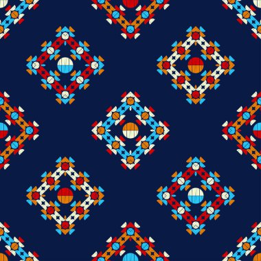 Polka noktalar Dikişsiz desen. Etnik figürlerin mozaiği. Desenli doku. Geometrik arka plan. Duvar kağıdı, tekstil, davet kartı, sarma, Web sayfası arka plan için kullanılabilir.