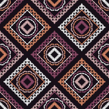 Etnik Boho Dikişsiz desen. Dantel. Kumaş üzerine nakış. Patchwork dokusu. Dokuma. Geleneksel süs. Kabile deseni. Halk motif. Duvar kağıdı, tekstil, sarma, Web için kullanılabilir. 