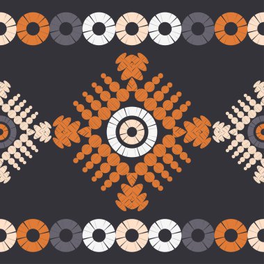 Polka noktalar Dikişsiz desen. Etnik figürlerin mozaiği. Desenli doku. Geometrik arka plan. Duvar kağıdı, tekstil, davet kartı, sarma, Web sayfası arka plan için kullanılabilir.