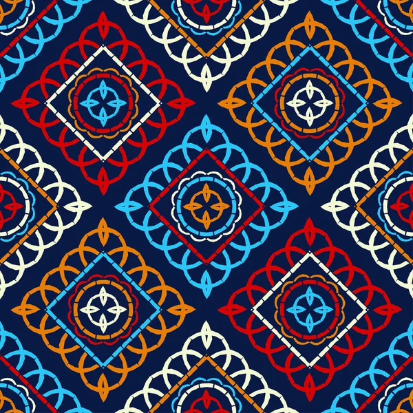 Etnik Boho Dikişsiz Desen Dantel Kumaş Üzerine Nakış Patchwork Dokusu — Stok Vektör