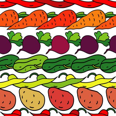 Boyalı sebzeler ile dikişsiz vektör arka plan. Şükran. Hasat festivali. Neşeli sonbahar. Duvar kağıdı, tekstil, davetiye kartı, sarma, web sayfası arka plan için kullanılabilir.