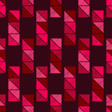 Üçgenler ve kareler. Trendy dikişsiz desen tasarımları. Desenli doku. Vektör geometrik arka plan. Duvar kağıdı, tekstil, davetiye kartı, sarma, web sayfası arka plan için kullanılabilir.