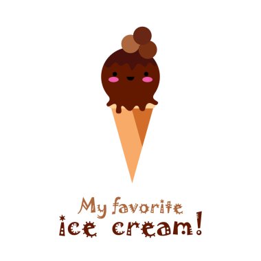 Kawaii usulü dondurma. Beyaz arka planda izole edilmiş. Web tasarımı veya yazdırma için vektör illüstrasyonu.