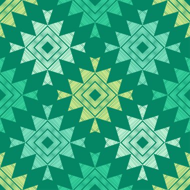 Etnik boho kusursuz desen. Dantelli. Kumaş üzerine nakış. Yama dokusu. Dokuma. Geleneksel süs. Kabile düzeni. Halk motifi. Web tasarımı veya yazdırma için vektör illüstrasyonu.