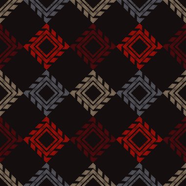 Etnik boho kusursuz desen. Dantelli. Kumaş üzerine nakış. Yama dokusu. Dokuma. Geleneksel süs. Kabile düzeni. Halk motifi. Web tasarımı veya yazdırma için vektör illüstrasyonu.