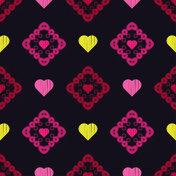 Modello Senza Soluzione Continuità Cuori Decorativi San Valentino Illustrazione Web — Vettoriale Stock