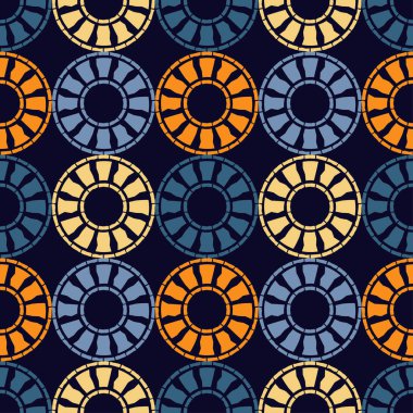 Puantiyeli noktalar kusursuz desen. Etnik figürler mozaiği. Desenli doku. Geometrik arkaplan. Web tasarımı veya yazdırma için vektör illüstrasyonu.