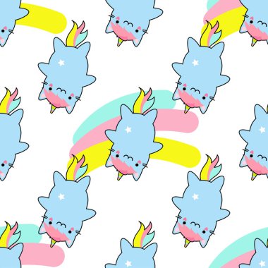 Şirin Tekboynuzlu Kedi. Web tasarımı veya yazdırma için vektör illüstrasyonu.