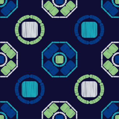 Etnik boho kusursuz desen. Dantelli. Kumaş üzerine nakış. Yama dokusu. Dokuma. Geleneksel süs. Kabile düzeni. Halk motifi. Web tasarımı veya yazdırma için vektör illüstrasyonu.