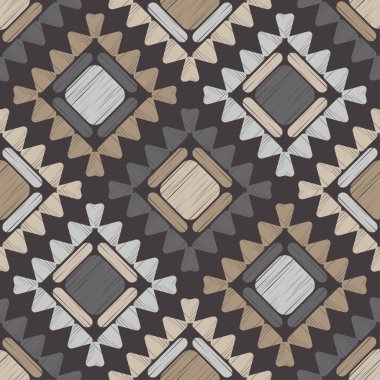 Etnik boho kusursuz desen. Dantelli. Kumaş üzerine nakış. Yama dokusu. Dokuma. Geleneksel süs. Kabile düzeni. Halk motifi. Web tasarımı veya yazdırma için vektör illüstrasyonu.