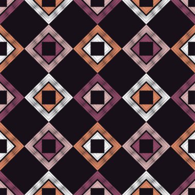 Etnik boho kusursuz desen. Dantelli. Kumaş üzerine nakış. Yama dokusu. Dokuma. Geleneksel süs. Kabile düzeni. Halk motifi. Web tasarımı veya yazdırma için vektör illüstrasyonu.