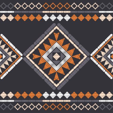 Etnik boho kusursuz desen. Dantelli. Kumaş üzerine nakış. Yama dokusu. Dokuma. Geleneksel süs. Kabile düzeni. Halk motifi. Web tasarımı veya yazdırma için vektör illüstrasyonu.