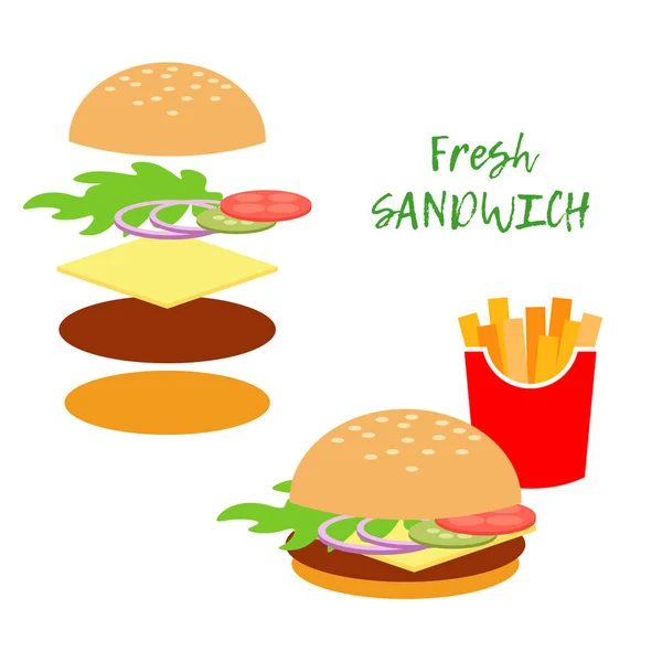 Sandwich Its Ingredients Vector Illustration Web Design Print — Stock Vector