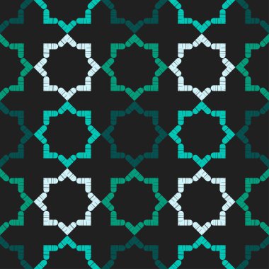 Etnik boho kusursuz desen. Dantelli. Kumaş üzerine nakış. Yama dokusu. Dokuma. Geleneksel süs. Kabile düzeni. Halk motifi. Web tasarımı veya yazdırma için vektör illüstrasyonu.