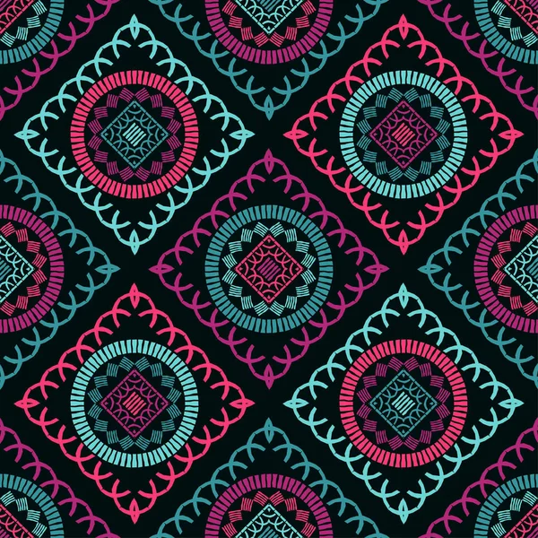 Patrón Étnico Boho Sin Costuras Encaje Bordado Tela Textura Patchwork — Vector de stock