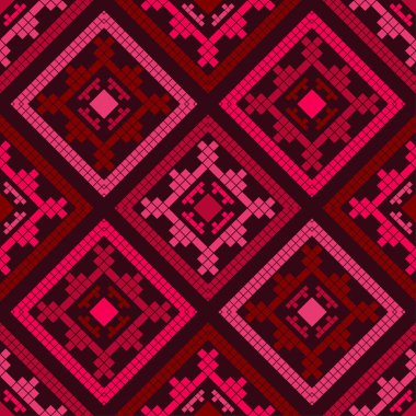 Kusursuz desen. Norveç pikseli kar taneleriyle arka plan. Web tasarımı veya yazdırma için vektör illüstrasyonu.