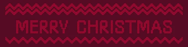 Red Knitted Christmas Banner Vector Illustration Web Design Print — Stock Vector